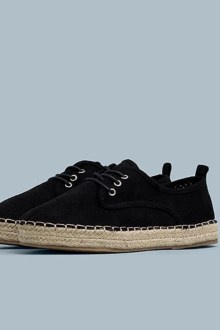 Sneakers suede με ψάθινο πάτο - Μαύρο