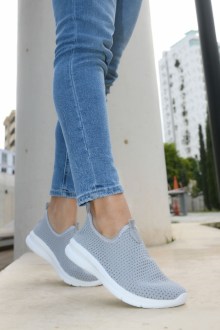 Sneakers από ελαστική πλέξη και διάτρητο μοτίβο με εύκαμπτο πατο - Γκρίζο