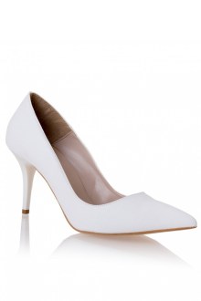 Γόβα ελληνική μυτερή κλασική, με λεπτό τακούνι - Λευκό