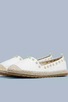 Εσπαντρίγιες με ψάθα και διακοσμητικές πέρλες - Λευκό