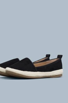 Εσπαντρίγιες suede με ψάθα με μεταλλικές λεπτομέρειες και ανατομικό πάτο - Μαύρο