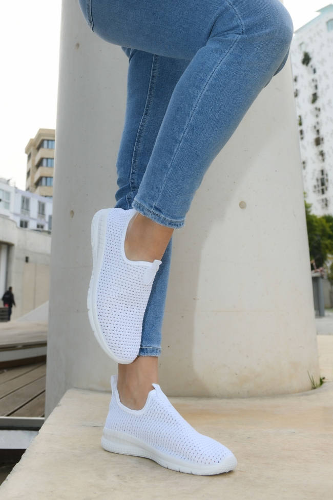 Sneakers από ελαστική πλέξη και διάτρητο μοτίβο με εύκαμπτο πατο - Λευκό - Image 4