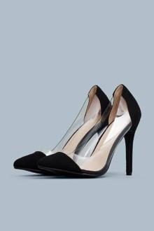 Γόβα suede με διαφάνια στο πλαινό μέρος και λεπτό τακούνι - Μαύρο