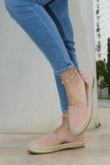 Εσπαντρίγιες Suede με τρουκς και άνοιγμα στα πλαινά.Δένουν με ζωνάκι στο ύψος του αστραγάλου – Ρόζ