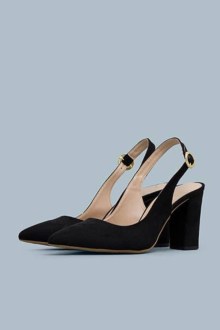 Γόβα Ελληνικής Κατασκευής μυτερή με χοντρό τακούνι – Μαύρο