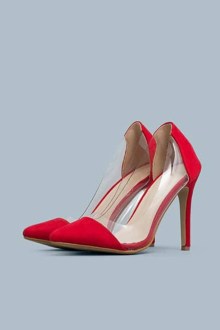 Γόβα suede με διαφάνια στο πλαινό μέρος και λεπτό τακούνι - Κόκκινο