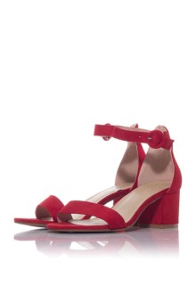 Γυναικείο Suede πέδιλο με λουράκι - Κόκκινο