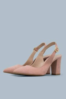 Γόβα Ελληνικής Κατασκευής μυτερή με χοντρό τακούνι – Ρόζ