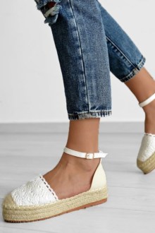 Eσπαντρίγιες πλεκτή με ψάθινο πάτο suede - Λευκό