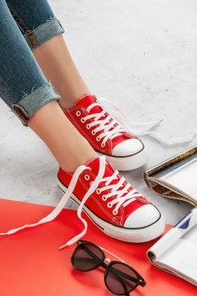 Γυναικεία Sneakers υφασμάτινα τύπου all star – Κόκκινο