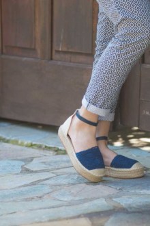 Eσπαντρίγιες πλεκτή με ψάθινο πάτο suede - Μπλέ