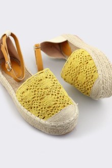 Eσπαντρίγιες πλεκτή με ψάθινο πάτο suede - Κίτρινο