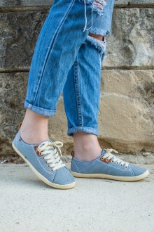 Sneakers ριγέ και με διακοσμητικές δερματίνη λεπτομέρειες - Μπλέ