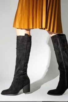 Μπότα suede με εσωτερικό φερμουάρ μέχρι πάνω - Μαύρο