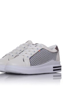 Γυναικεία Sneakers σε συνδυασμό υφασμάτων και μεταλλικές λεπτομέρειες - Μαυρο/Λευκό