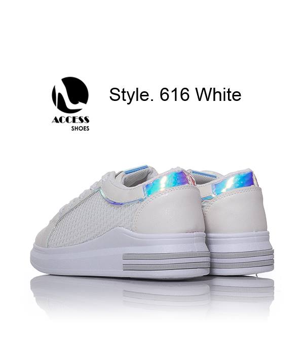 Γυναικεία Sneakers σε συνδυασμό υφασμάτων και μεταλλικές λεπτομέρειες - Λευκό - Image 3