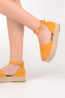 Εσπαντρίγιες suede δίπατη peep toe που δένει στον αστράγαλο - Κίτρινο