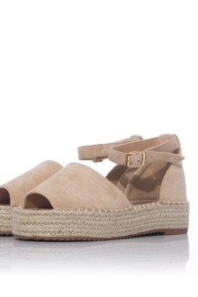 Εσπαντρίγιες suede δίπατη peep toe που δένει στον αστράγαλο - Μπέζ