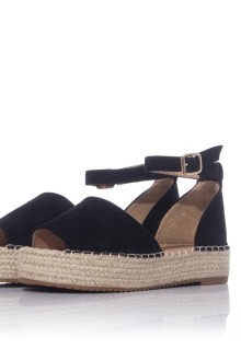 Εσπαντρίγιες suede δίπατη peep toe που δένει στον αστράγαλο - Μπλέ