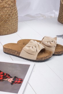 Παντόφλες Flatforms suede με φιόγκο - Μπέζ