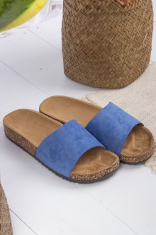 Παντόφλες Flatforms  suede  με φαρδύ λουράκι - Μπλέ