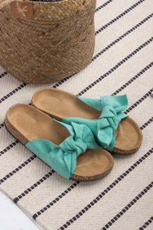 Παντόφλες Flatforms suede με φιόγκο - Πράσινο