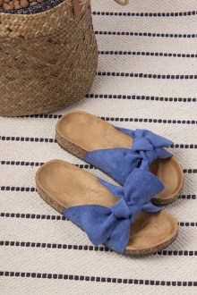 Παντόφλες Flatforms suede με φιόγκο - Μπλέ
