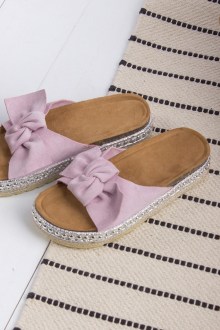 Παντόφλες Flatforms suede με φιόγκο - Μώβ