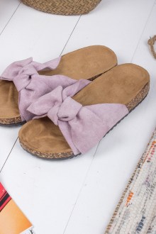 Παντόφλες Flatforms suede με φιόγκο - Μώβ