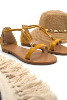 Σανδάλια suede flat - Κίτρινο
