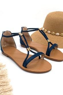 Σανδάλια suede flat - Μπλέ