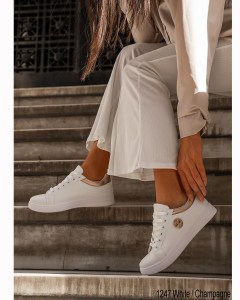 Γυναικεία Sneakers με μεταλλικό διακοσμητικό Λευκό /Σιαμπανί - 37, White / Champagne