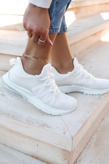 Sneakers υφασμάτινα, με κορδόνια, και δερματίνη λεπτομέρειες - Λευκό