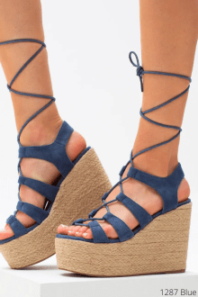 Πλατφόρμα suede με κορδόνι για να δένει απο το κουτεπιε μεχρι τη γάμπα - Μπλέ