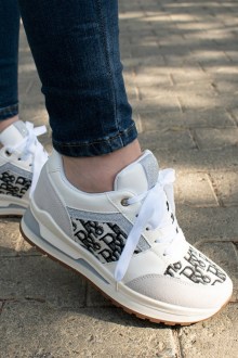 Sneakers με Πλατφόρμα σε Συνδυασμό Υλικών - Λευκό