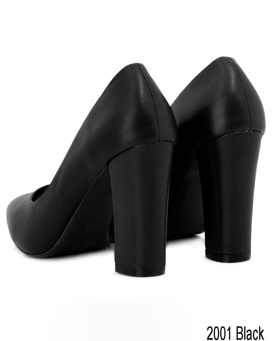 Γυναικεία Γόβα μυτερή με Χοντρό φοδραρισμένο τακούνι - Μαύρο - Image 4