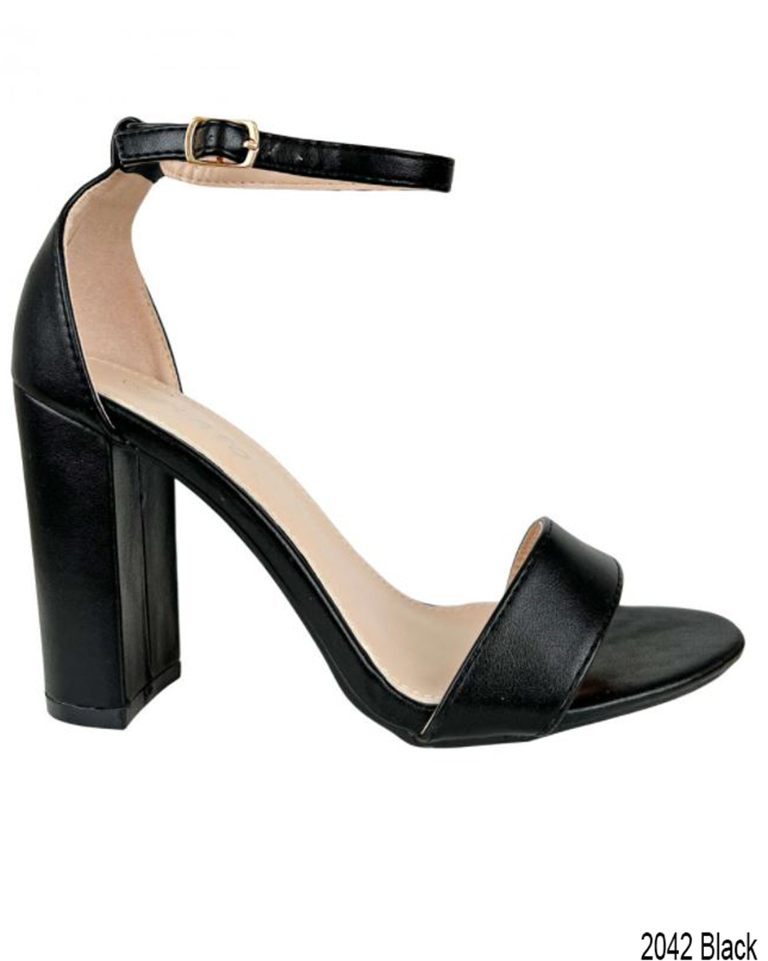 Γυναικεία πέδιλα με χοντρό τακούνι και μπαρέτα - Μαύρο - Image 3