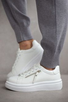 Γυναικεία sneakers δισολα με διακοσμητικό φερμουαρ - Λευκό