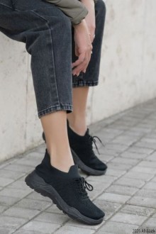  Γυναικεια Sneakers Κάλτσα με Διακοσμητικά Κορδόνια - Μαύρο