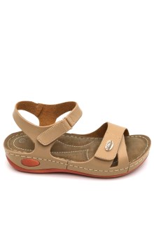 Δερμάτινα σανδάλια ανατομικά με κούμπωμα scratch - Mπεζ