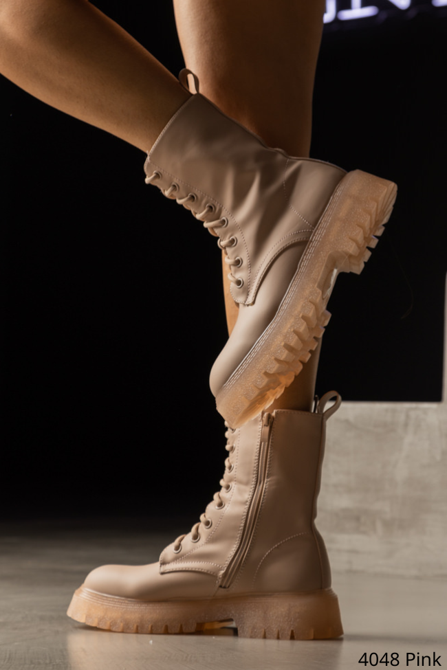 Αρβυλάκια με τρακτερωτή σόλα,κορδόνια και φερμουάρ εσωτερικά - Ρόζ - Image 2