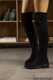 Μπότα suede με φερμουάρ και κορδόνι στο πάνω μέρος - Μαύρο