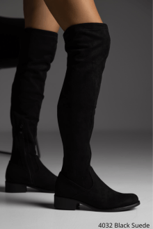 Μπότα Suede  με φερμουάρ και κορδόνι στο πάνω μέρος - Μαύρο