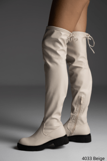 Μπότα με φερμουάρ εσωτερικά και κορδόνι στο πάνω μέρος - Μπέζ