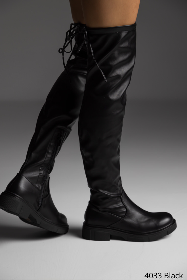 Μπότα με φερμουάρ και κορδόνι στο πάνω μέρος - Μαύρο - Image 2