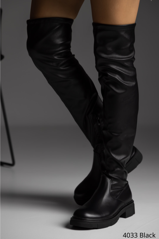 Μπότα με φερμουάρ και κορδόνι στο πάνω μέρος - Μαύρο