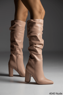 Μπότα με χοντρό τακούνι και σούρα- Μπέζ