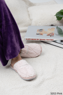 Παντόφλες Γούνινες με Κέντημα - Ρόζ