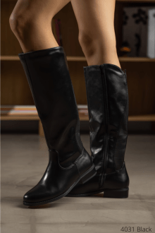 Μπότα δερματίνη flat με λάστιχο στο πλάι και φερμουάρ εσωτερικά - Μαύρο