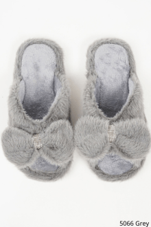 Παντόφλες με φιόγκο και strass - Γκρίζο